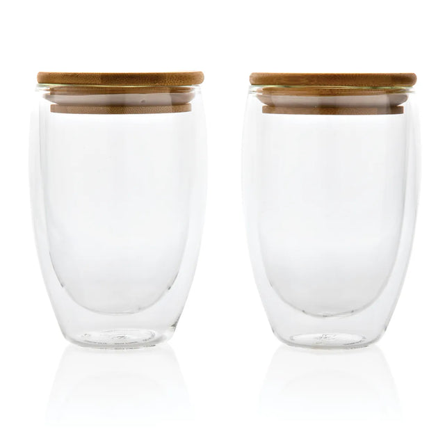 Double Wall Borosilicate Glass With Bamboo Lid 2Pc Set