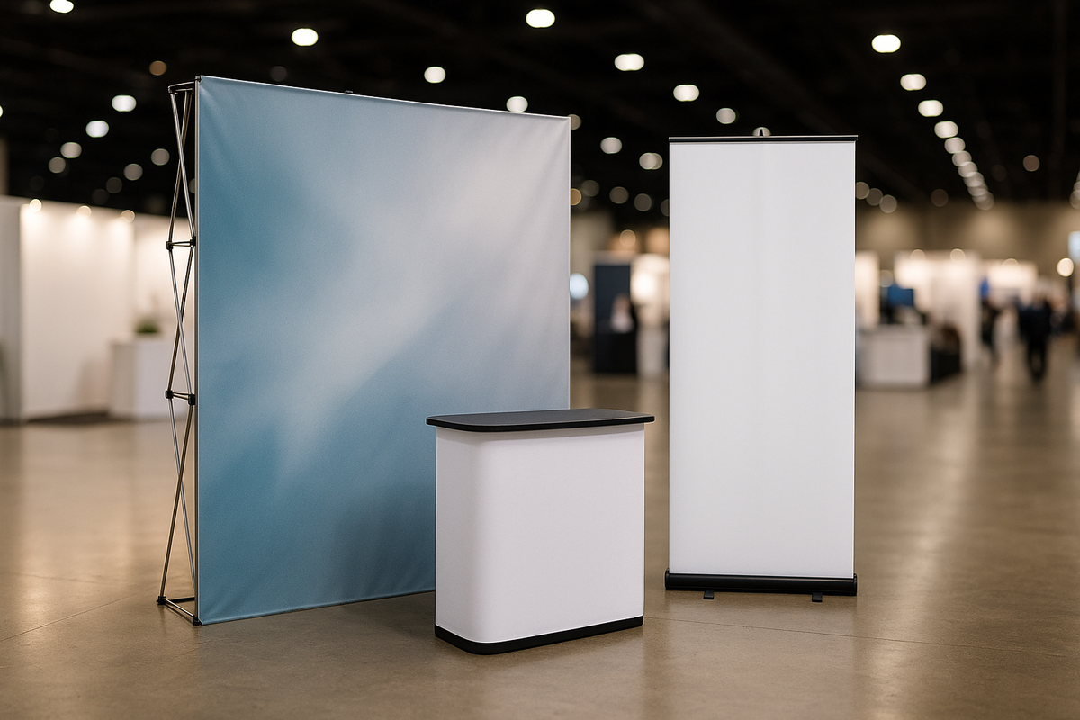 Exhibition booth and pop-up wall display setup, example concept build