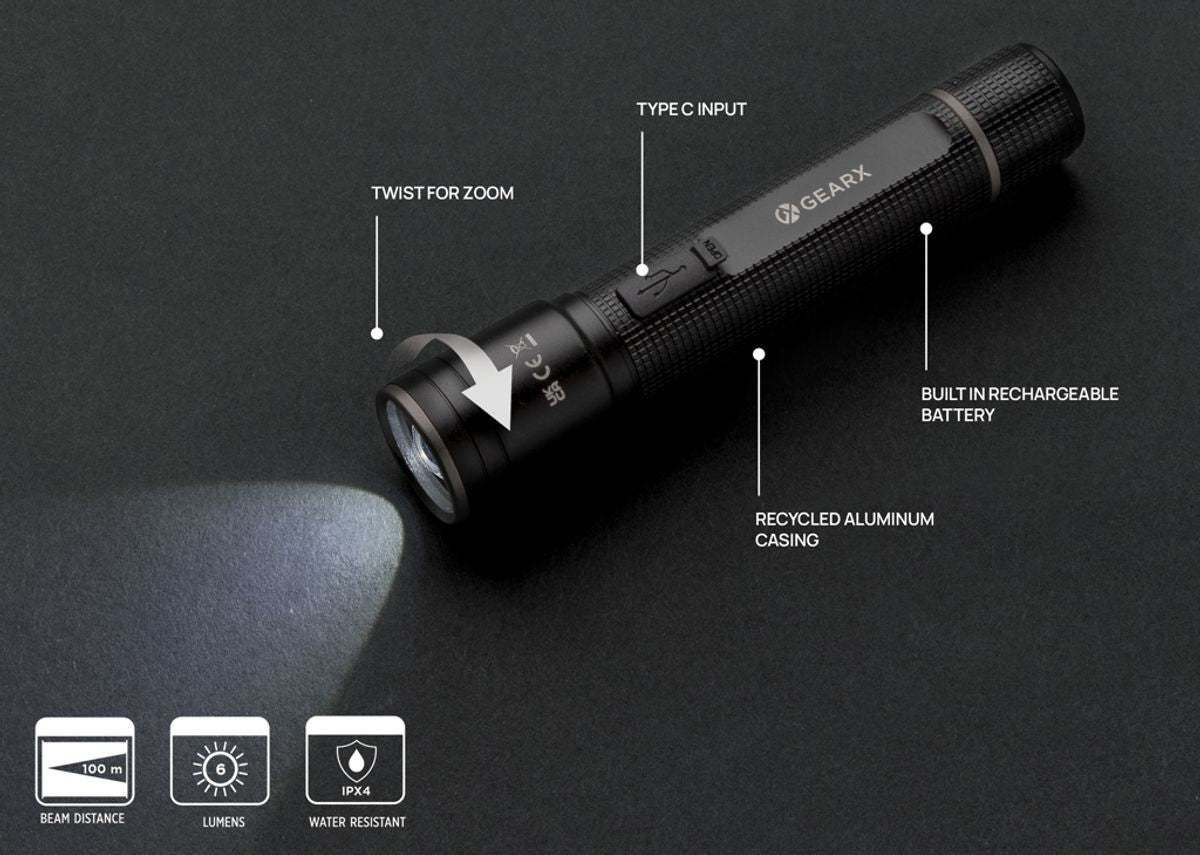 Gear X Rcs Recycled Aluminium Usb-Rechargeable Torch