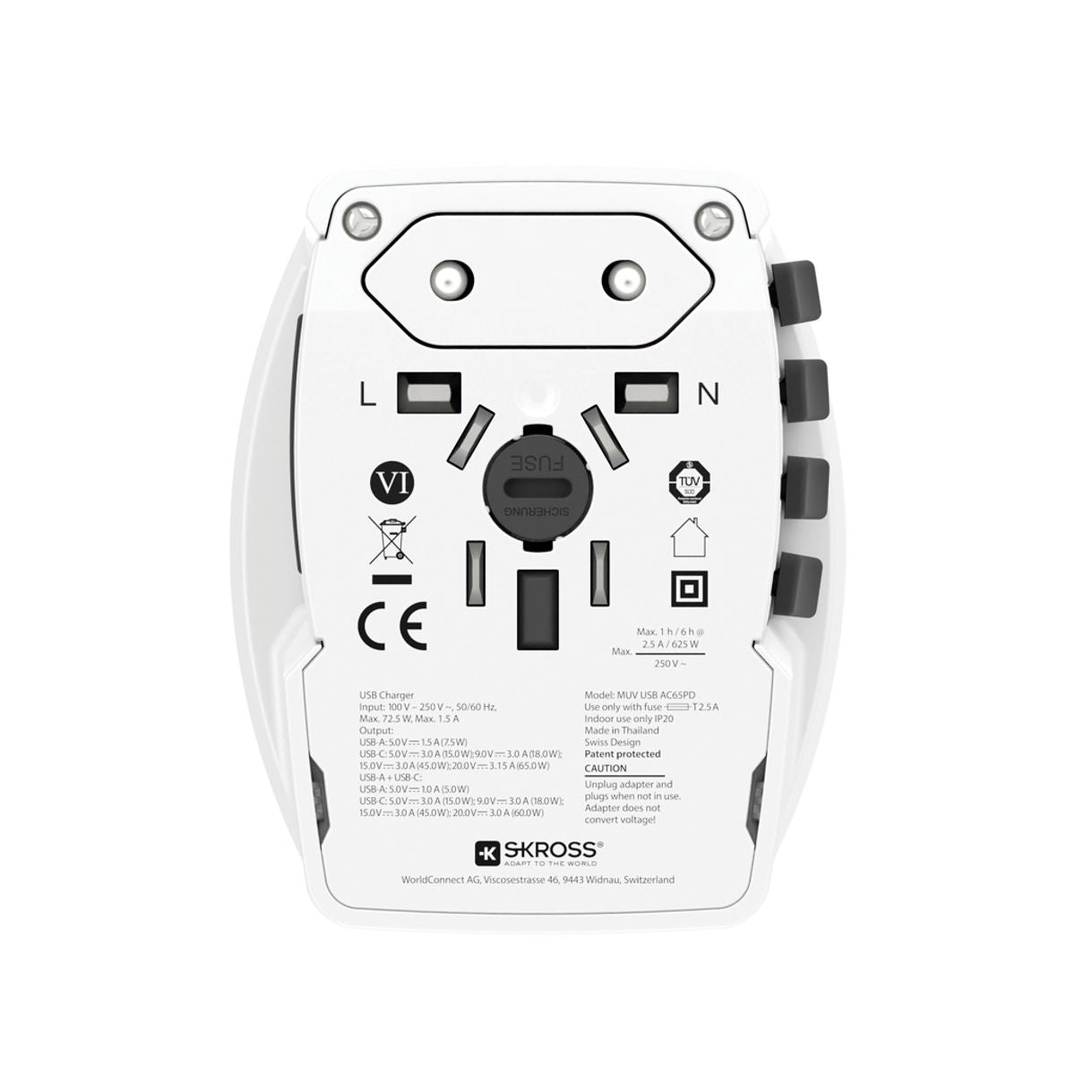 Skross World Travel Adapter Muv 65W Pd With Usb C Cable