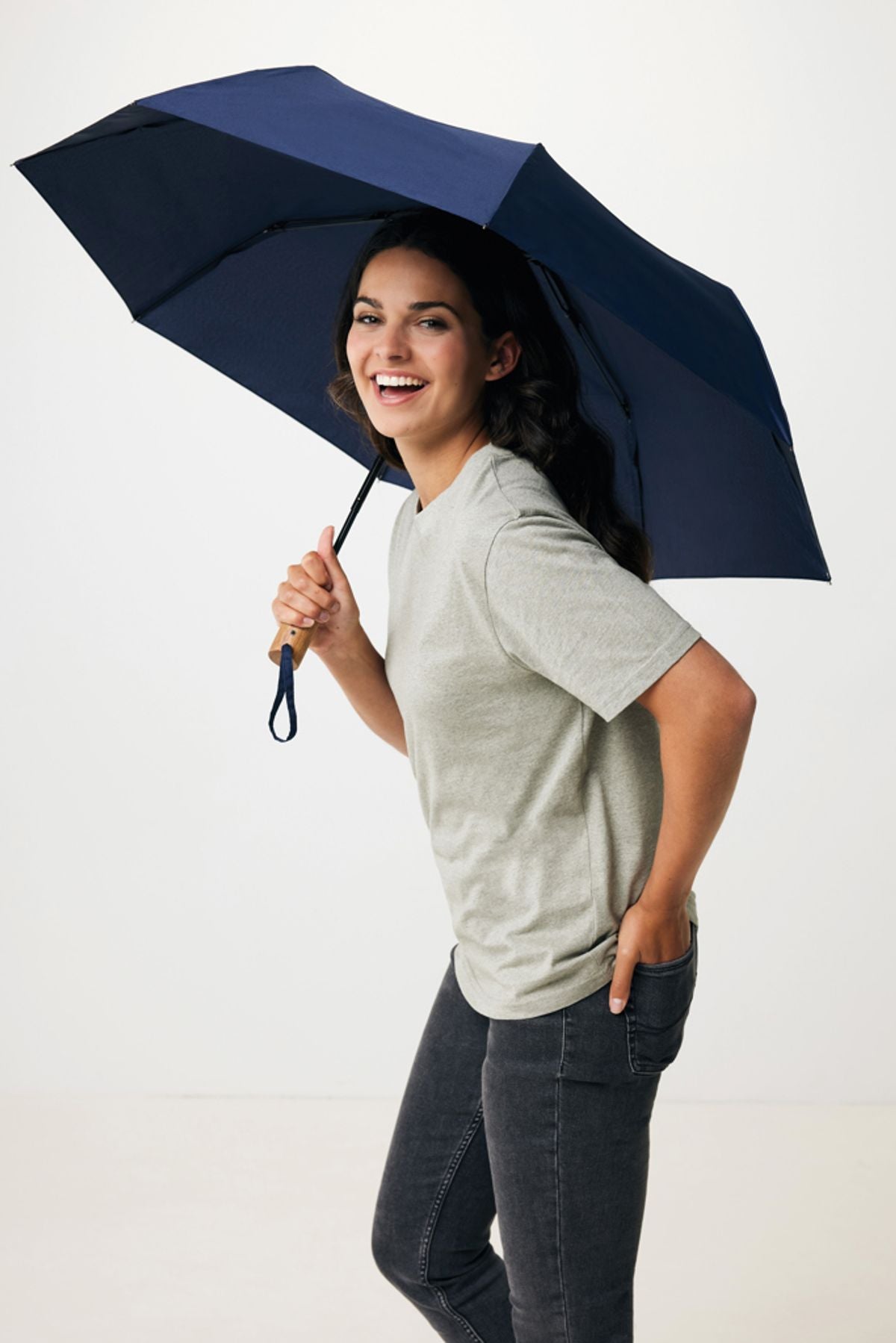 Kaycey 21" Aware™ Rpet Acacia Wood Mini Auto Open Umbrella