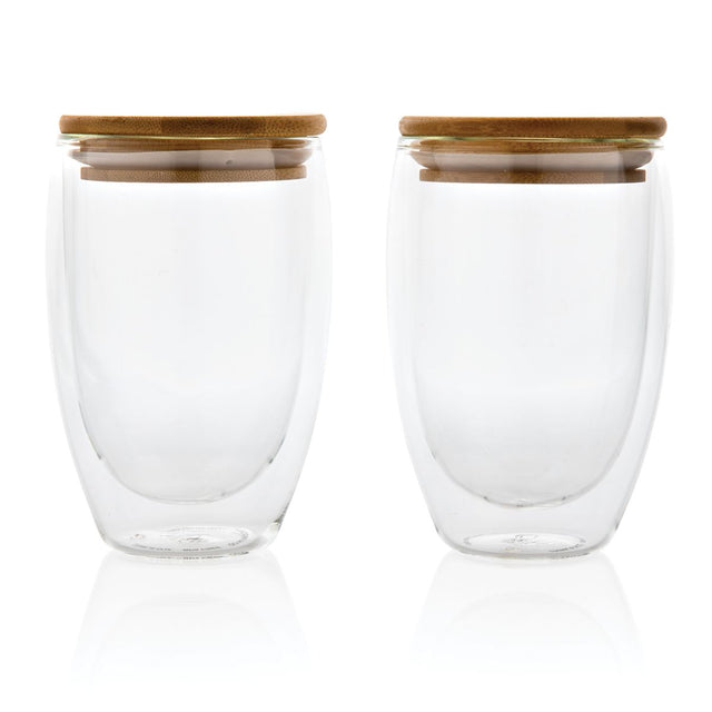 Double Wall Borosilicate Glass With Bamboo Lid 2Pc Set