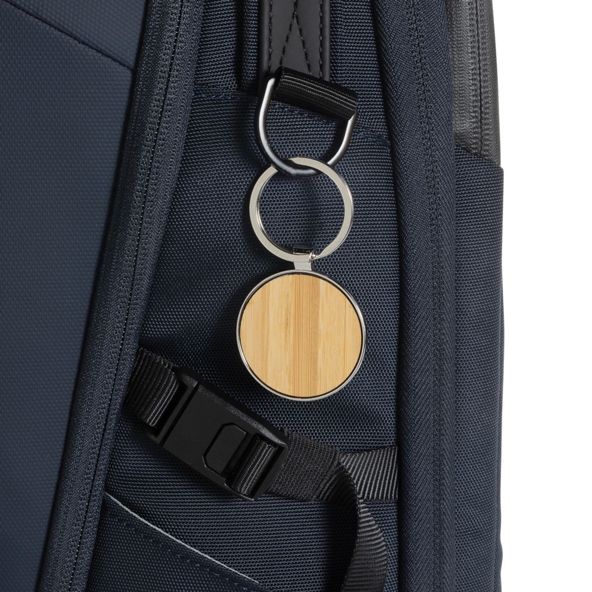 Rcs Recycled Zinc Alloy Round Keychain With Bamboo