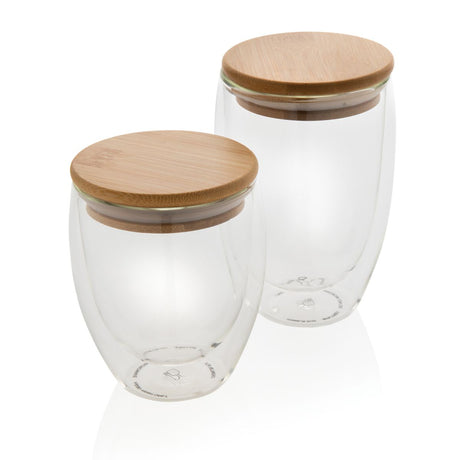 Double Wall Borosilicate Glass With Bamboo Lid 2Pc Set