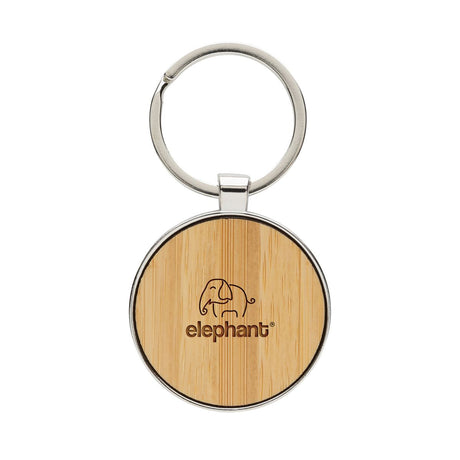 Rcs Recycled Zinc Alloy Round Keychain With Bamboo