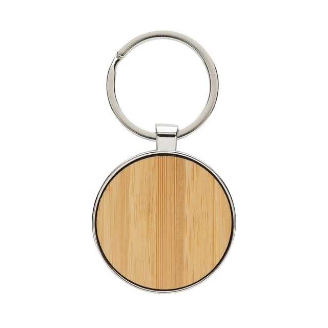 Rcs Recycled Zinc Alloy Round Keychain With Bamboo