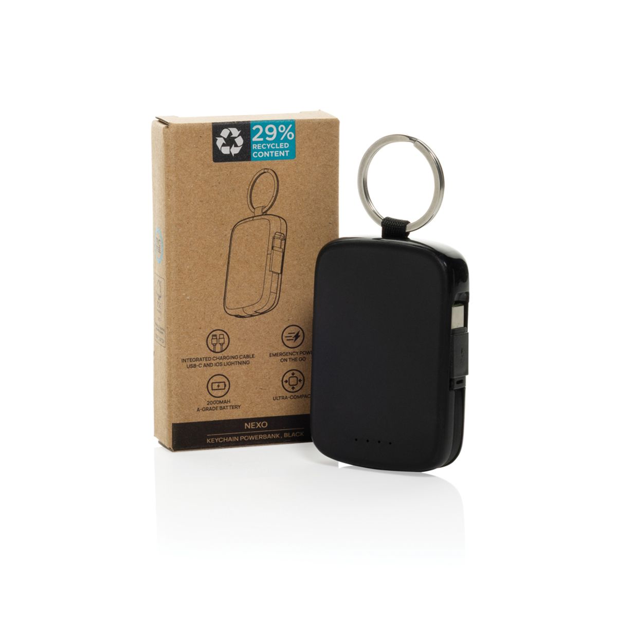 Nexo Rcs Keychain 2000 Mah Powerbank With Integrated Cables