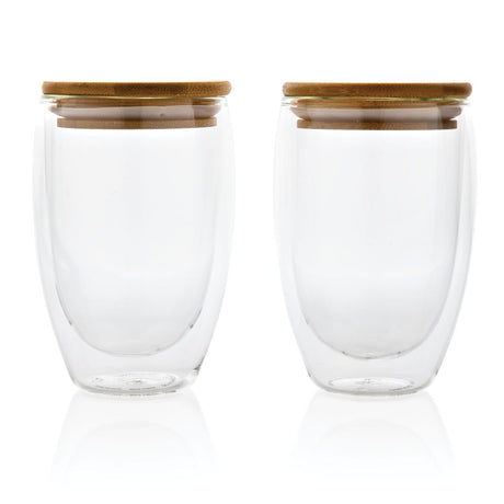 Double Wall Borosilicate Glass With Bamboo Lid 2Pc Set