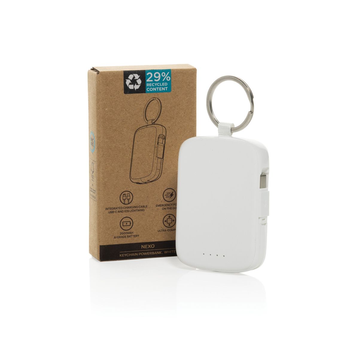 Nexo Rcs Keychain 2000 Mah Powerbank With Integrated Cables