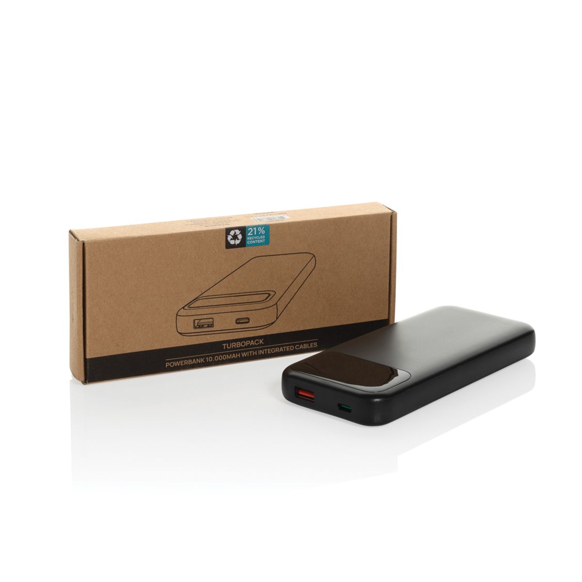 Turbopack Rcs Rplastic Powerbank 10 000 ar integrētiem vadiem