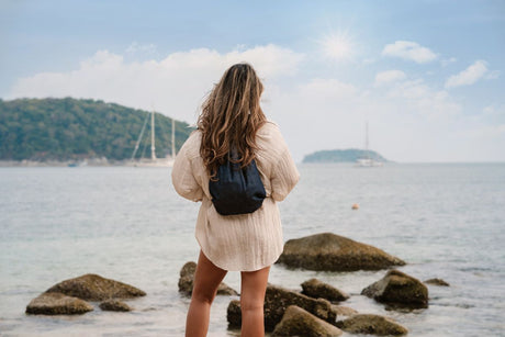 Impact Aware™ Recycled Denim Drawstring Backpack