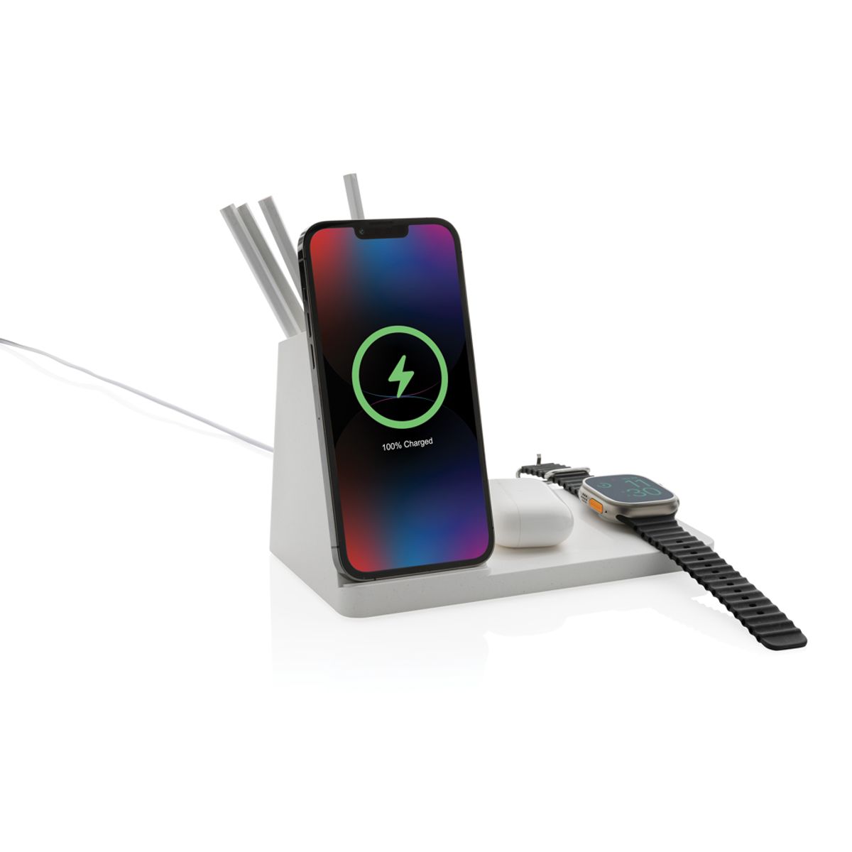 Ontario Recycled Plastic & Bamboo 3-In-1 Wireless Charger