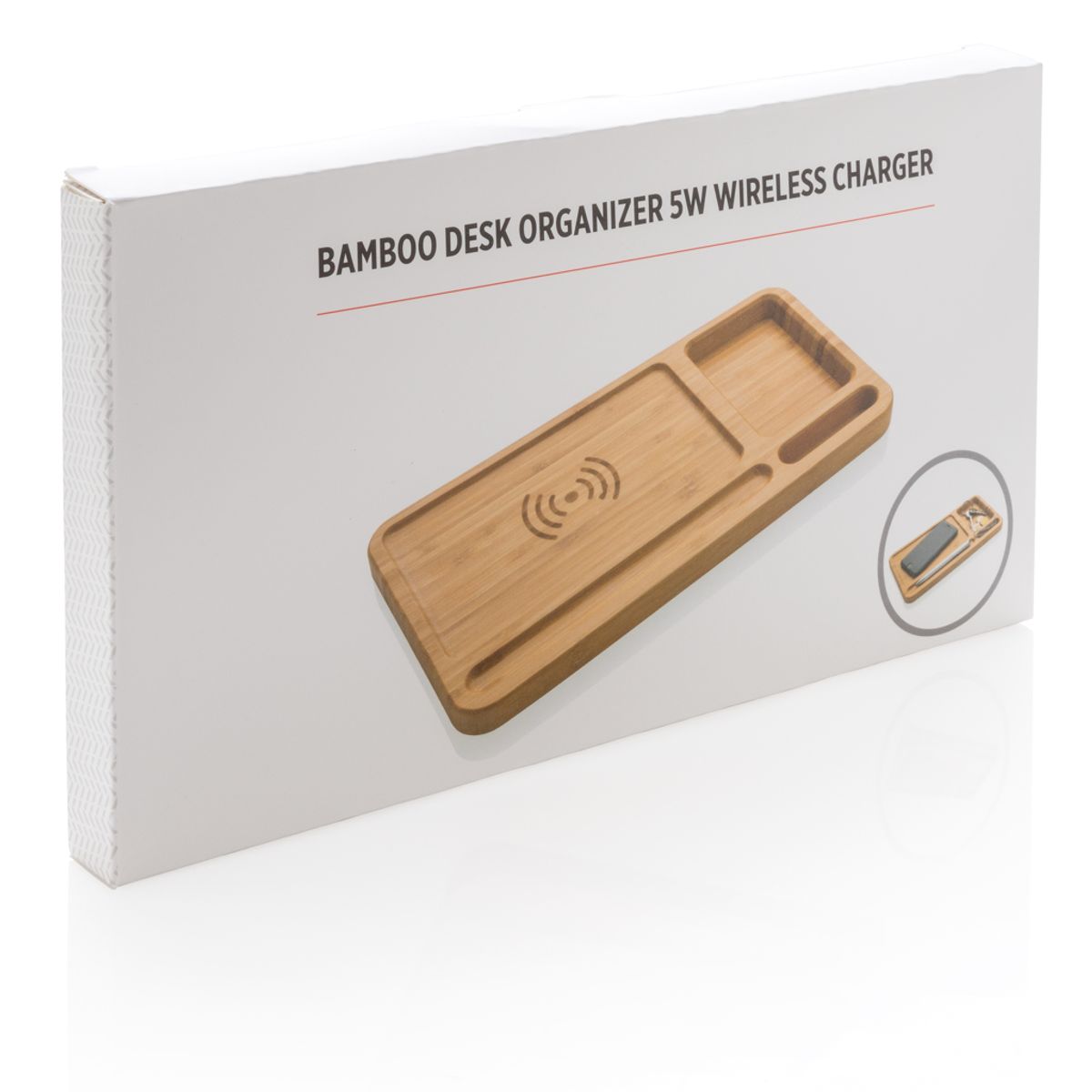 Bamboo Desk Organiser 5W Wireless Charger