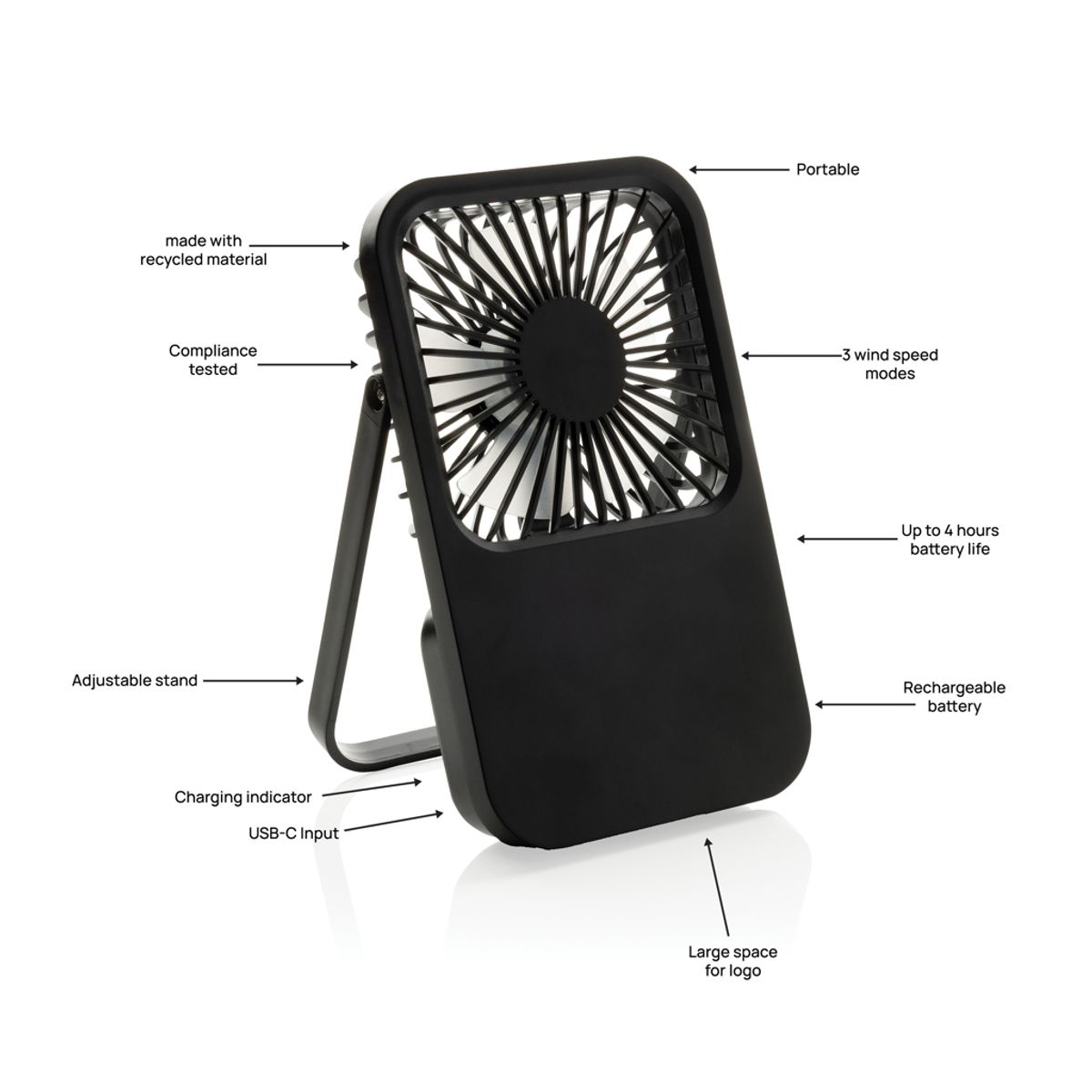 Aervina Rcs Recycled Plastic Re-Chargeable Desk Fan