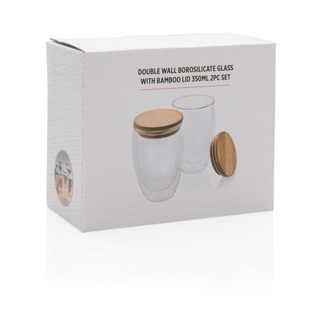 Double Wall Borosilicate Glass With Bamboo Lid 2Pc Set