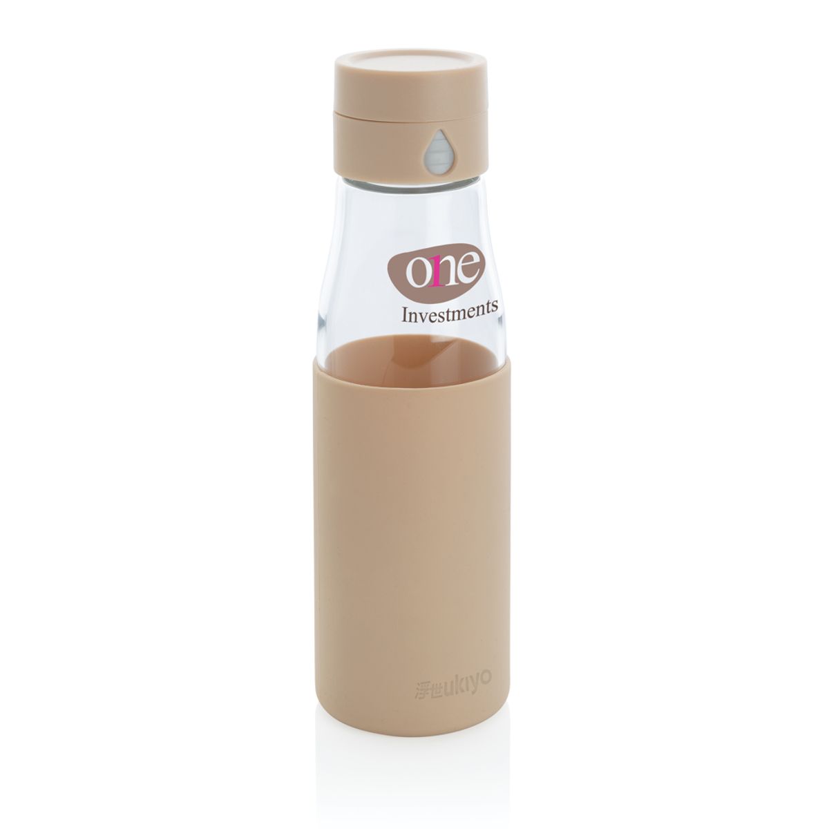 Ukiyo Glass Hydration Tracking Bottle With Sleeve