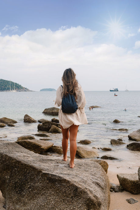 Impact Aware™ Recycled Denim Drawstring Backpack