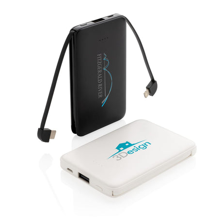 5.000 Mah Pocket Powerbank With Integrated Cables