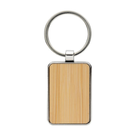 Rcs Recycled Zinc Alloy Rectangle Keychain With Bamboo