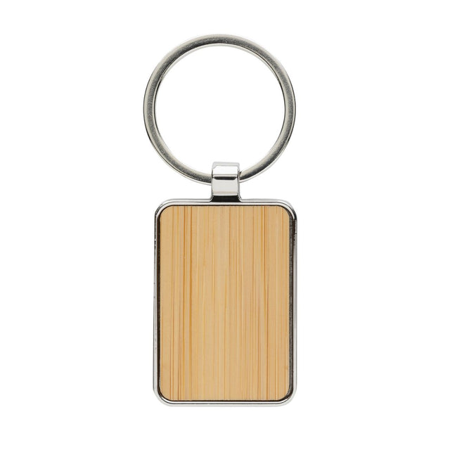 Rcs Recycled Zinc Alloy Rectangle Keychain With Bamboo