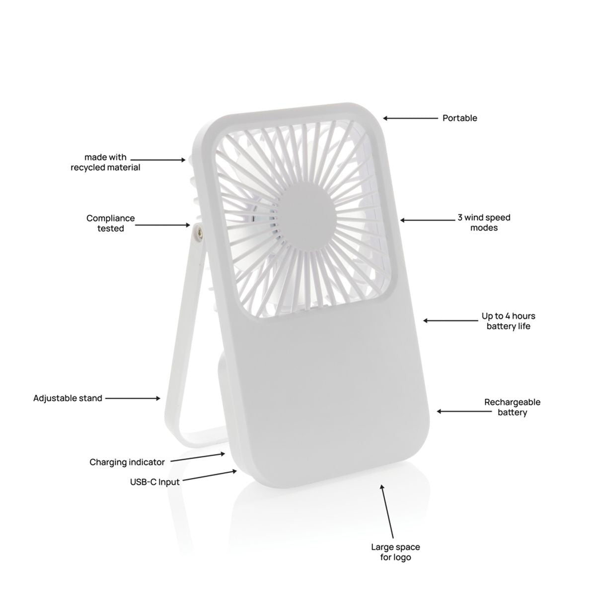 Aervina Rcs Recycled Plastic Re-Chargeable Desk Fan