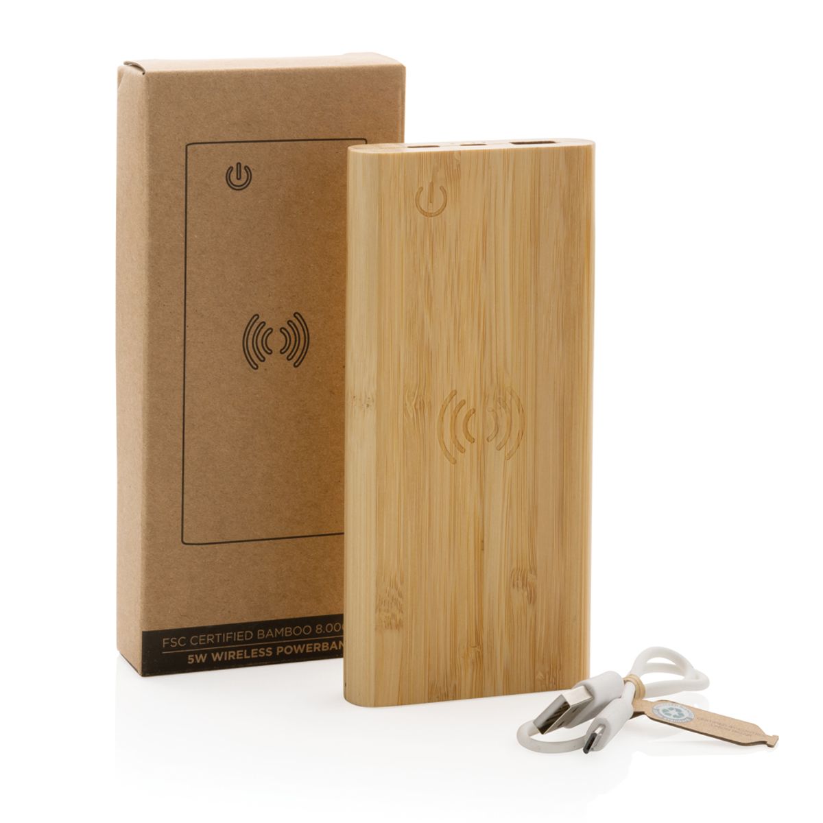 Bamboo 8000 mAh 5 W bezvadu ārējais akumulators